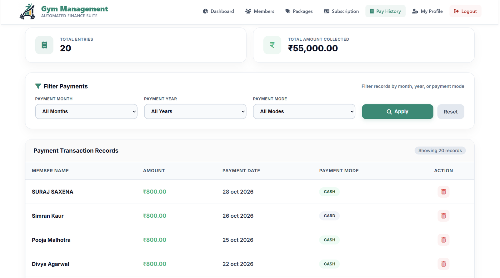 Payment History