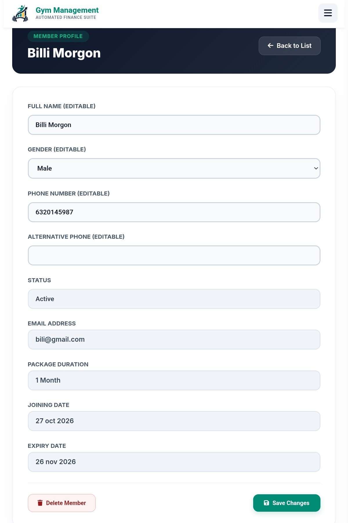 Edit Member Account